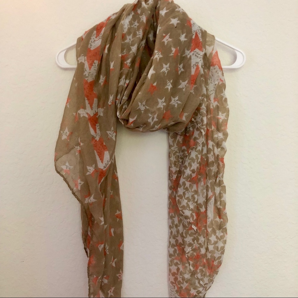 Tan, White, & Peach Star Patterned Scarf